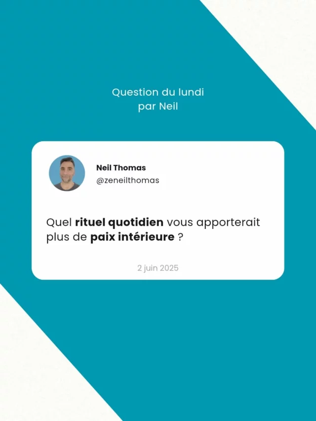 🚀 Prêts pour la question du lundi par Neil ?

💡 Nouvelle semaine, nouveau coup de booster et la question du lundi par Neil.

Les rituels apaisent l'âme. 
Quel petit rituel vous reconnecterait à vous-même ?

Partagez si vous voulez.😉

#mondaymotivation #lundimatinbonjour #lundiquestion #lundimotivation #neilthomas #questiondulundi #objectif #objectifs #zeneilthomas #penseepositive #penséepositive #motivation #penseepositivedujour #motivationdujour #paixinterieure #paixintérieure #rituels